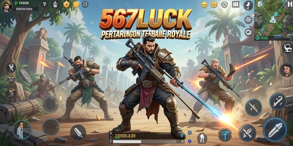 Screenshot utama 567LUCK menampilkan aksi seru dalam gameplay Battle Royale.