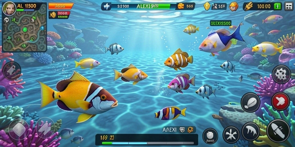 Gameplay menarik dalam ALEXIS500 saat menembak ikan.