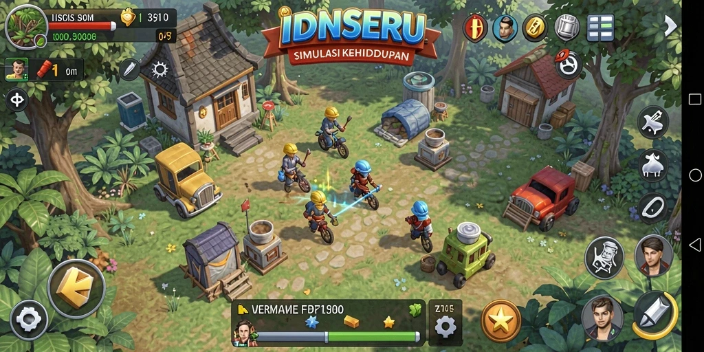 Screenshot utama IDNSERU menampilkan gameplay seru dalam simulasi kehidupan.
