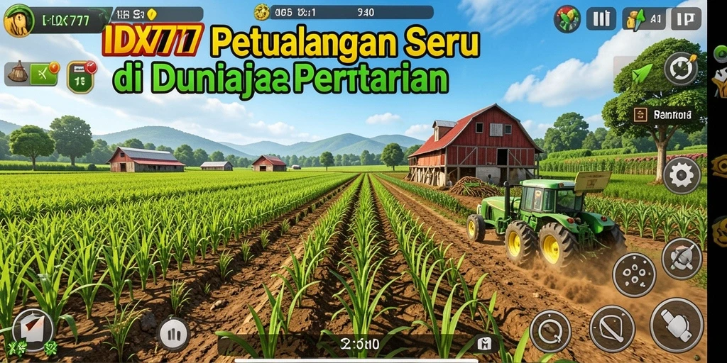 Tampilan gameplay IDX777 yang menampilkan ladang dan tanaman yang subur.