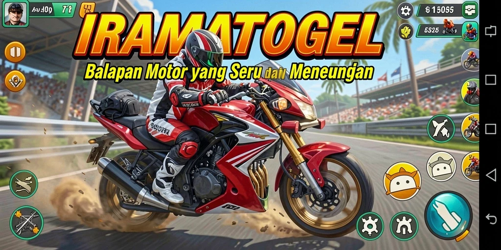 Tampilan gameplay menarik dari IRAMATOGEL dengan aksi balapan motor yang menegangkan.