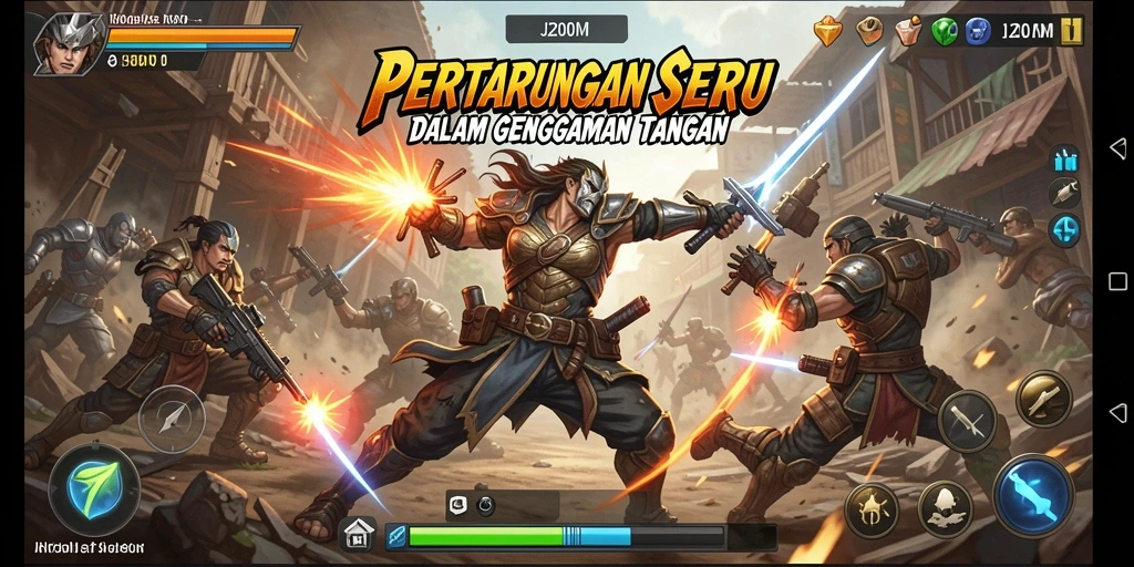 Gameplay J200M menunjukkan pertarungan epik antara karakter dengan serangan spesial.
