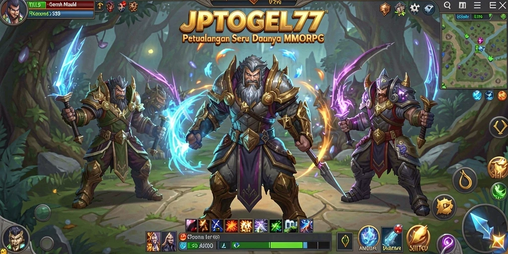 Screenshot gameplay JPTOGEL77 menunjukkan pertarungan epik dalam dunia MMORPG.