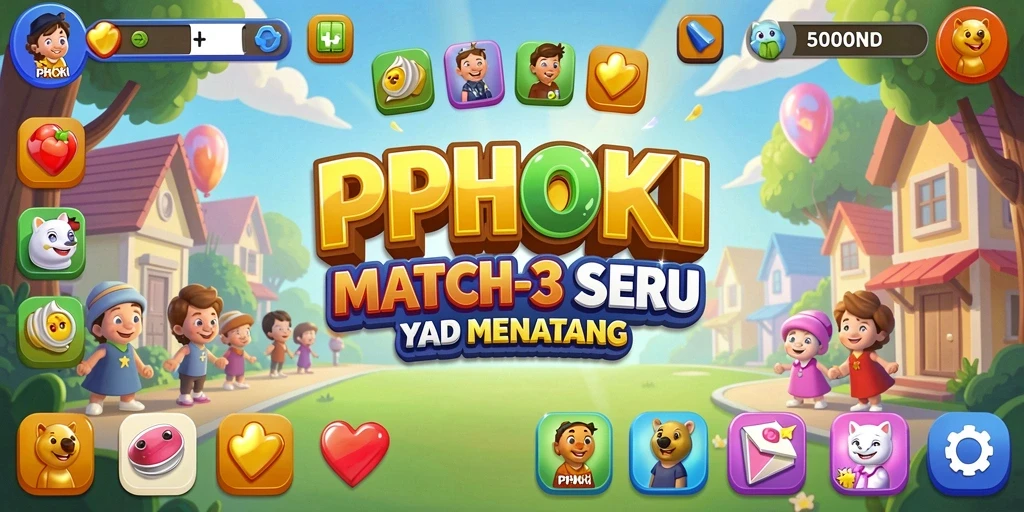 Gameplay PPHOKI dengan elemen yang berwarna-warni dan tantangan seru.