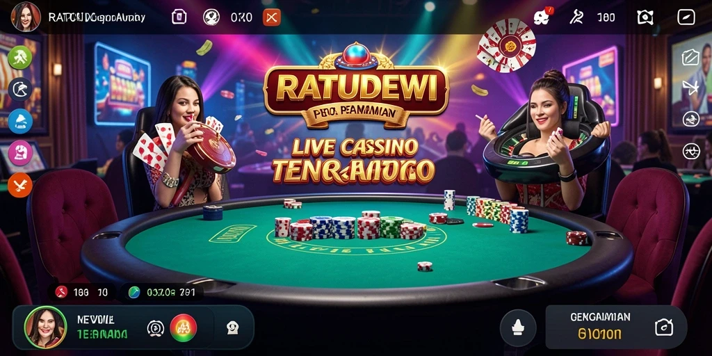 Screenshot gameplay Live Casino di RATUDEWI menunjukkan interaksi dealer yang menarik.