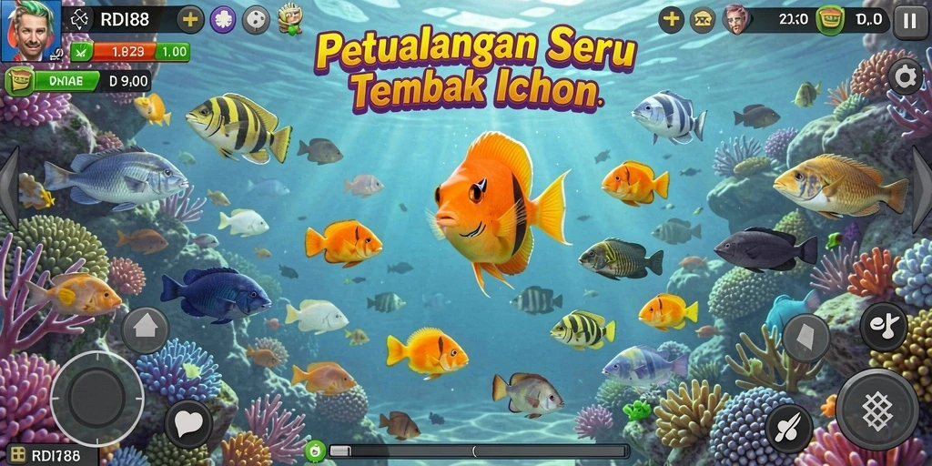 Tangkapan layar gameplay RDI88 dengan aksi tembak ikan yang mendebarkan.