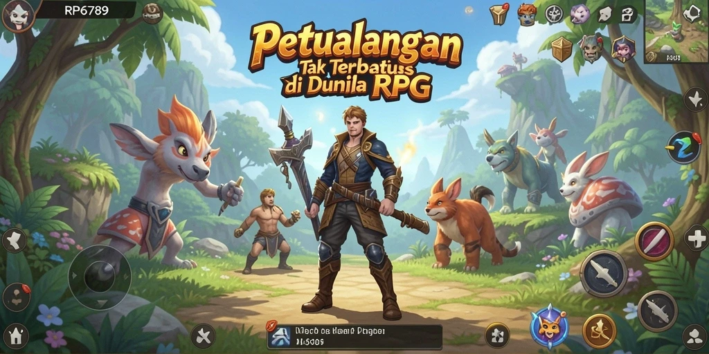 Screenshot gameplay RP6789 yang menampilkan pertempuran epik di dunia RPG.