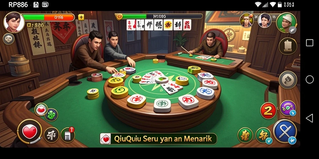 Screenshot utama RP886 menampilkan aksi seru dalam permainan QiuQiu.