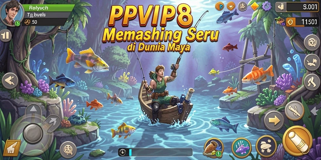 Screenshot gameplay RPVIP8 menampilkan keseruan memancing yang adiktif.