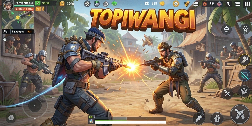 Screenshot gameplay seru dari TOPIWANGI dalam mode Battle Royale.